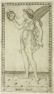 Genius of the Sun, plade 31 fra Genii and Virtues af Master of the E Series Tarocchi