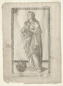 Hope from the Tarocchi, serie B: Cosmic Principles & Virtues, #39, før 1467. af Master of the E Series Tarocchi