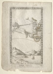 Luna fra Tarocchi, serie A: Firmaments of the Universe, #41, før 1467. af Master of the E Series Tarocchi
