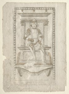 Mars fra Tarocchi, serie A: Firmaments of the Universe, #45, før 1467. af Master of the E Series Tarocchi