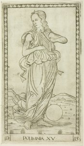 Polyhymnia, plade femten fra Apollo og muserne af Master of the E Series Tarocchi