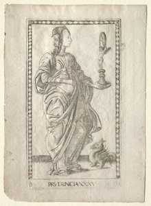 Prudence fra Tarocchi, serie B: Cosmic Principles & Virtues, #35, før 1467. af Master of the E Series Tarocchi