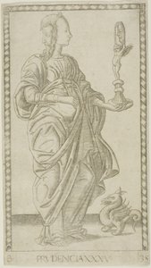 Prudence, plade 35 fra Genii and Virtues af Master of the E Series Tarocchi
