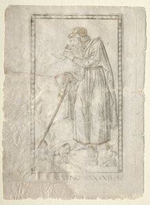 Saturn fra Tarocchi, serie A: Firmaments of the Universe, #47, før 1467. af Master of the E Series Tarocchi