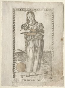 Terpsichore-dans og sang fra Tarocchi-serien D..., før 1467. af Master of the E Series Tarocchi