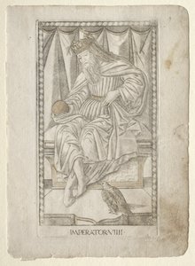 The Emperor from the Tarocchi, serie E: Conditions of Man, #9, før 1467. af Master of the E Series Tarocchi