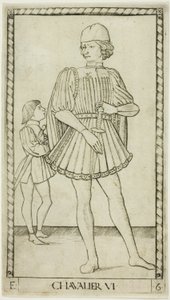 The Knight, plade seks fra The Ranks and Conditions of Men af Master of the E Series Tarocchi
