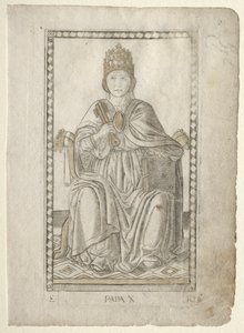 The Pope from the Tarocchi, serie E: Conditions of Man, #10, før 1467. af Master of the E Series Tarocchi