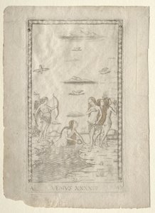 Venus fra Tarocchi, serie A: Firmaments of the Universe, #43, før 1467. af Master of the E Series Tarocchi