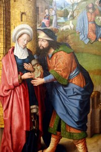Evora Museum. Mester af Evora-altertavlen. Mødet mellem Joachim og Anna før Den Gyldne Port. Olie på panel. Flamsk skole 1500. Portugal.