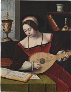 Hollandsk: Maria Magdalena funderer En kvindelig lutenist af Master of the Female Half Lengths
