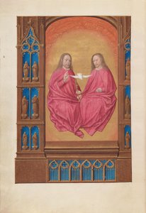 Dronning Isabella den katolske, dronning af Spaniens åbningstider: Fol. 17v, Treenigheden, ca. 1500. af Master of the First Prayerbook of Maximillian