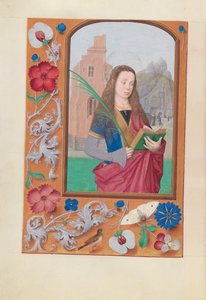 Dronning Isabella den Katolskes timer, dronning af Spanien:  Fol. 191v, Sankt Barbara af Master of the First Prayerbook of Maximillian