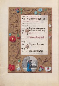 Hours of Dronning Isabella den Katolik, Dronning af Spanien: Fol. 2v, januar - Snelandskab, ca. 1500. af Master of the First Prayerbook of Maximillian