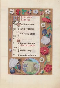 Hours of Dronning Isabella den Katolik, Dronning af Spanien: Fol. 8r, juli - Høst af hvede, ca. 1500. af Master of the First Prayerbook of Maximillian
