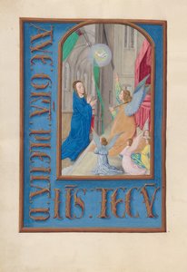 Hours of Dronning Isabella den Katolik, Dronning af Spanien: Fol. 97v, Bebudelse, ca. 1500. af Master of the First Prayerbook of Maximillian