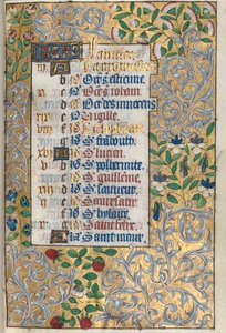 Timebog Brug af Rouen: fol. 1r, Udførlig foliated Border, ca. 1470. af Master of the Geneva Latini