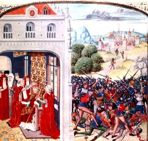Indvielse af pave Gregor IX i Avignon Frankrig (pontifikat i 1227-1241) af Jean Froissart (vellum)