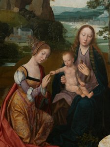 Detalje af det centrale panel af Jomfruen og Barnet med St. Catherine og St. Barbara, ca. 1520-25 (olie på panel)