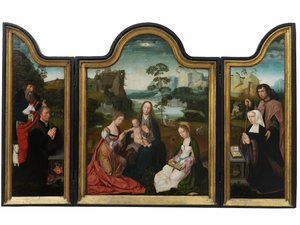 Jomfru og barn med St. Catherine og St. Barbara, ca. 1520-25 (olie på panel)