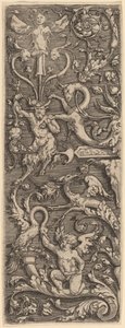 Ornament med en Amor, en Satyr og Groteske Figurer af Master of the Horse Heads