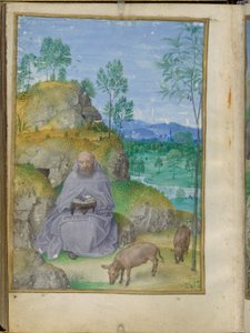 Sankt Antonius abbed i ørkenen, miniature fra Emerson-White Hours. af Master of the Houghton Miniatures