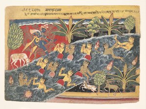 Gopierne bønfalder Krishna om at returnere deres tøj: Folio fra Isarda Bhagavata..., ca. 1560-65 af Master of the Isarda