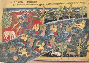 The Gopis bønfalder Krishna om at returnere deres tøj..., ca. 1560-65. af Master of the Isarda
