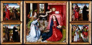 Bebudelsens triptykon, ca. 1483 (olie på panel)