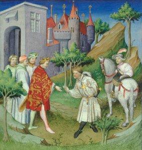 Sir John Mandeville og kongen af England, frontispice fra "Le Livre des Merveilles", Paris, ca. 1420 (manuskript)