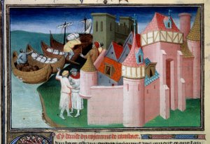 Aflæsning af bolde i byen Khambhat, Indien. Miniature i "" The Book of Wonders"" ("" Devisement du monde", "" Il Milione") Ms2810, Folio 86v. Manuskript indlæst af Master of Mazarine og skrevet af Marco Polo (1254-1324), ca. 1410-1412. BN, Par