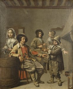 Dreng, der skænker et glas vin for en landsmand, ca. 1650 (olie på lærred) af Master of the Processions