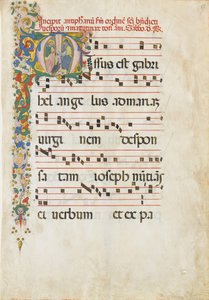 Manuskriptblad med Johannes Evangelisten og Johannes Døberen..., anden halvdel 15. årh.