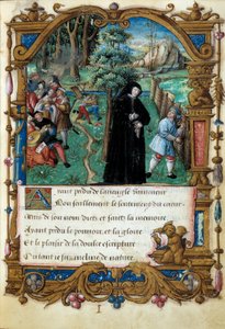 Repræsentation af dronningen af Navarra Margarita af Angoulema (1492-1549), høflig kærlighedsscene. Side taget fra manuskriptet "" La coche ou Debat d