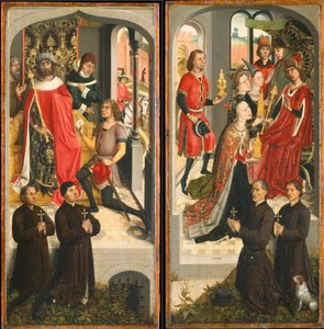 Abners sendebud før David, Dronningen af Saba, der bringer gaver til Salomon..., ca. 1480. af Master of the Saint Barbara Legend