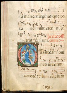 Jomfruens antagelse, f.72v fra et gradvist, sent 1400-tal (blæk, tempera og bladguld på pergament) af Master of the Saluces Hours (attr. to)