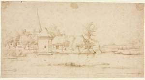 Landskab med en Moated Village af Master of the Small Landscapes