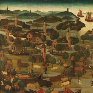 Sankt Elizabeths dag-flod Yderside af højre fløj af en altertavle, der forestiller Sankt Elisabeth-floden, 18.-19. november 1421, der viser digebrudet ved Wieldrecht af Master of the St Elizabeth Panels