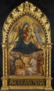 Jomfru og barn med engle og fire hellige, ca. 1400-15 (tempera og bladguld på panel)