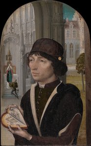 Ung mand holder en bog, ca. 1480. af Master of the View of Sainte