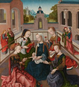Jomfruen og barnet med fire hellige jomfruer Maria mødte kind met de heiligen Catharina, Cecilia, Barbara og Ursula