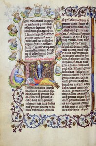 Ms 289.3 f.67v Isajs træ, der udgår fra en initial, fra Matthæusevangeliet, Utrecht, ca. 1425 (bladguld, guldblæk og tempera på pergament) af Masters of Zweder van Culemborg