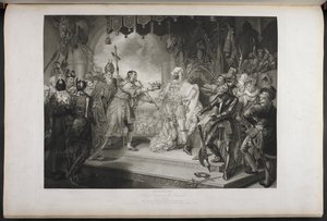 Kuningas Richard toinen. näytös IV. Kohtaus I. King Richard, Bolingbroke, York, Aumerle jne. Parlamenttitalossa, n. 1803 (kaiverrus) af Mather Brown