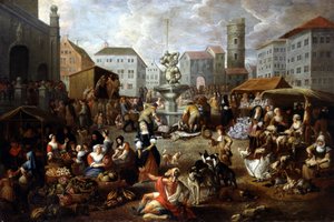Vandringsscene - maleri fra det 18. århundrede, Musee de Tesse (Le Mans) af Matheus van Helmont