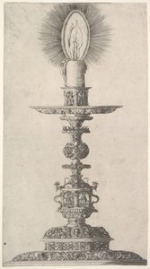Lysestage med tændt lys fra: Insigne Ac Plane Novum Opus Cratero graphicum, Ein n..., 1551. af Mathias Zundt