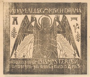 Bevinget figur med seks bryster Adam, Allegorisk drama (titel på objekt) af Mathieu Lauweriks (attributed to)