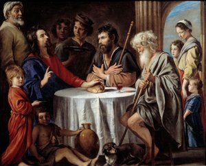 Emmaus pilgrimme. Maleri af Mathieu Le Nain (Lenain) (1607-1677)