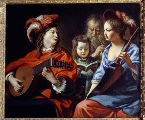 Koncerten En gruppe af musikere af barokmusik. Maleri af Mathieu Le Nain (Lenain) (1607-1677) Laon fra det 17. århundrede, Musee des Beaux Arts