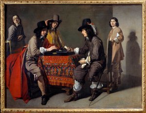 Spillerne af tric trac (Trictrac eller Trictrac: forfader til backgammon). Olie på lærred. Maleri af Mathieu Le Dwarf (Lenain) (1607-1677)