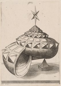 Et perspektiv af en facetteret snegleskal balanceret på en pyramide af Mathis Zündt, after Hans Lencker